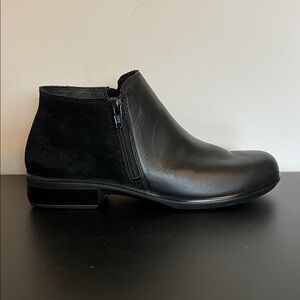 Naot Autan Double Zip Black Leather & Suede Loafer with Comfort Heel, Size EU 39